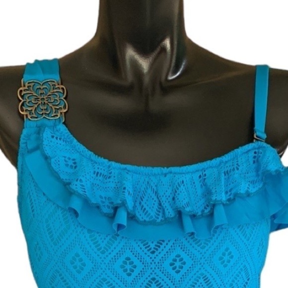 BECCA by Rebecca Virtue Diamond in the Rough Aqua Crochet Tankini Swimsuit 2X - Picture 2 of 10